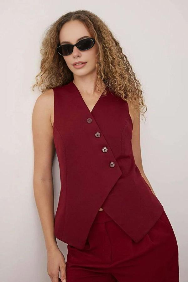 WOVCOR Woven Vest with Asymmetrical Buttons Detail