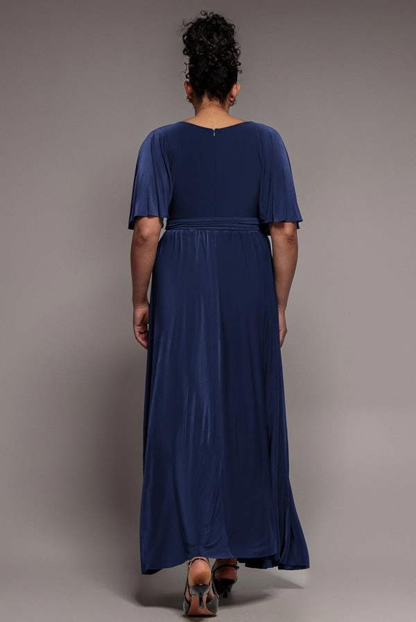 Wrap Front Maxi With Flutter Sleeves - Navy Blue DR2565P