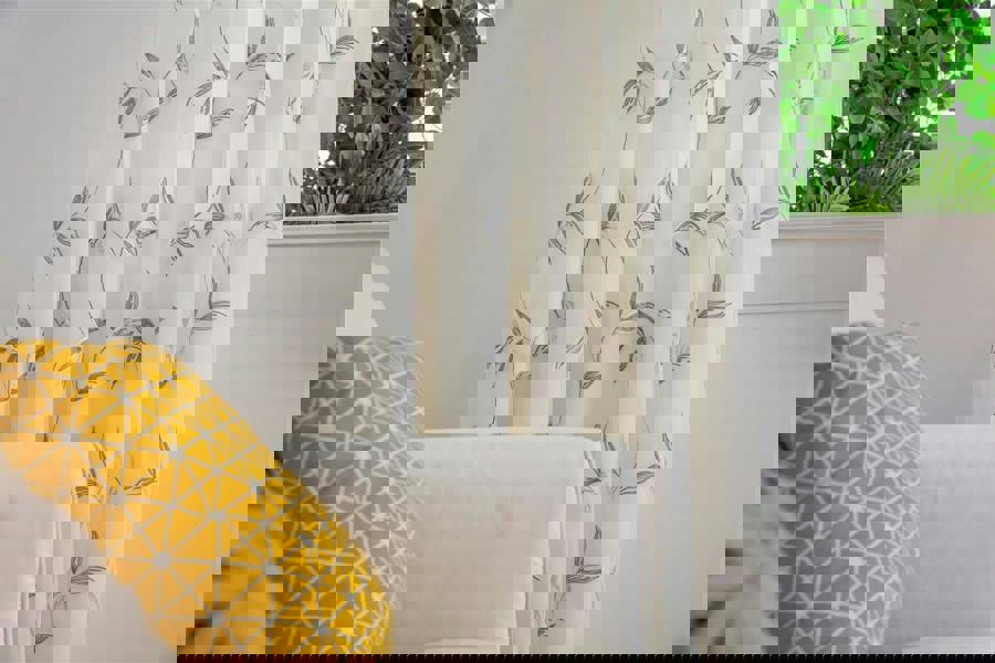 Luxury Living Leaf Embroidered Tulle Voile Curtains Pencil Pleat