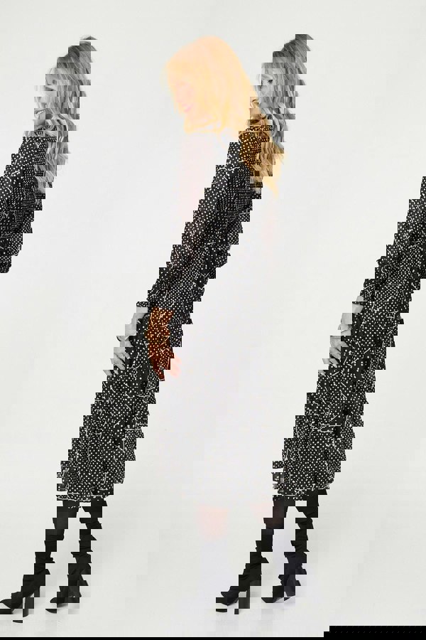 Black | Polka Dot Print Puff Sleeve Midi Dress
