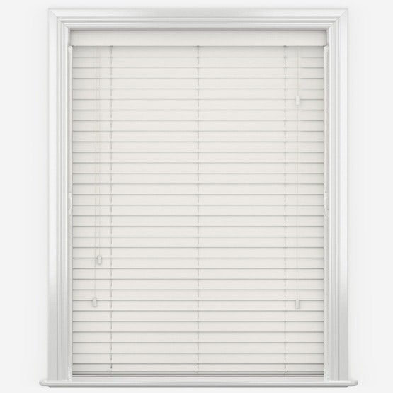 NewEdgeBlinds 100cm Misty White Faux Wood Fine Grain Venetian Blinds with Strings