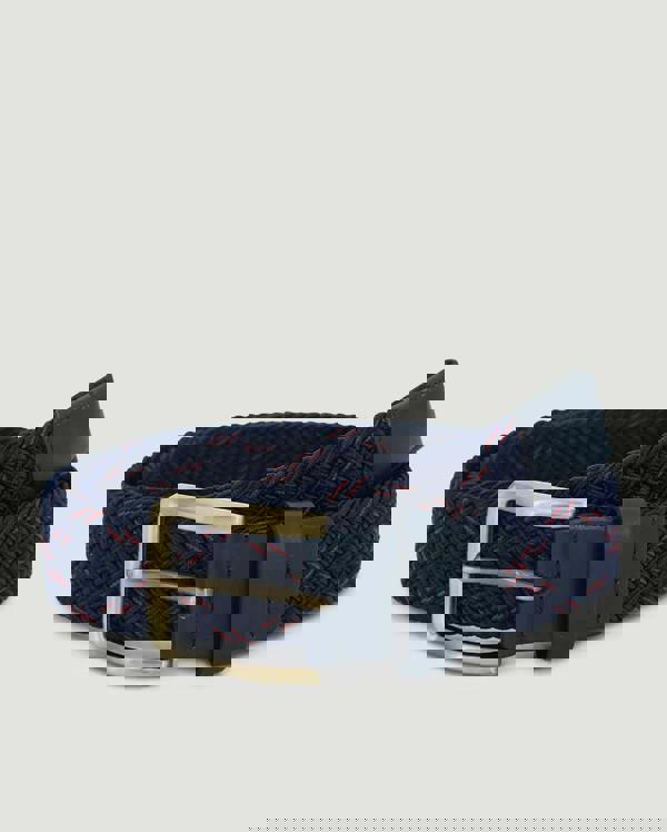 Larsson & Co Navy & Red Stitch Detail Woven Casual Stretch Belt