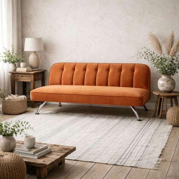 Wyld Haus Malahide Upholstered Orange Velvet Tufted Sofa Bed - Single