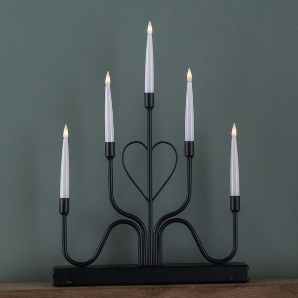 Samuel Alexander 32cm Battery Operated Light up Black Metal Heart Christmas Candlebridge with 5 Warm White LEDs