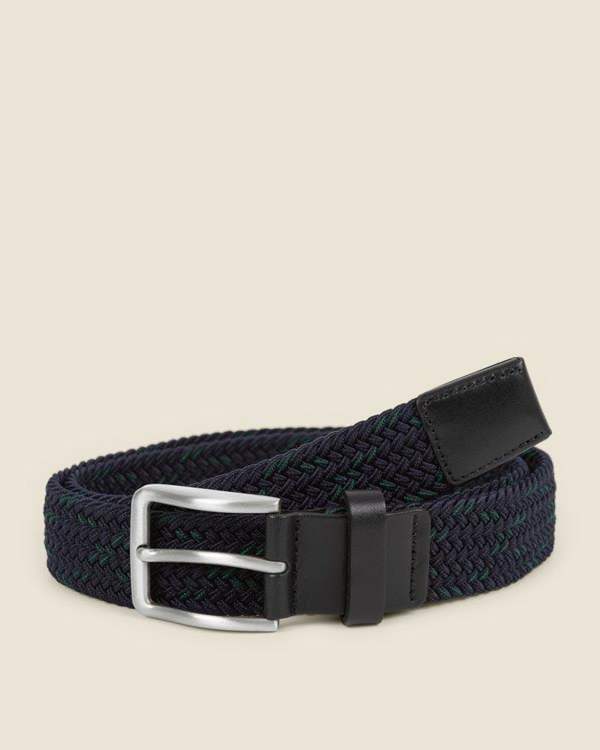 Larsson & Co Ahtari - Navy & Green Stitch Detail Woven Casual Stretch Belt
