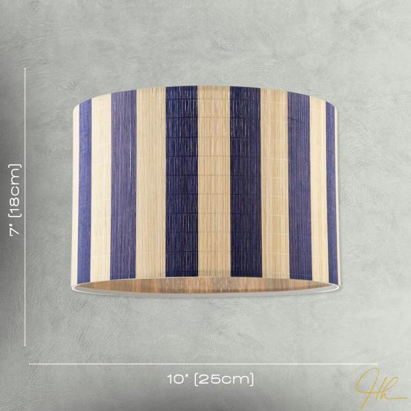 Chic Natural Brown Bamboo Lamp Shade with Navy Midnight Blue Stripes Image 7