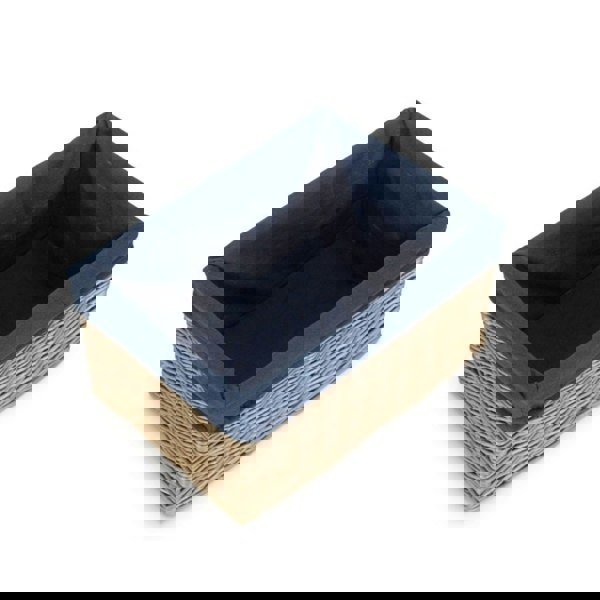 Antique Wash Navy Cotton Lined Willow Storage Basket