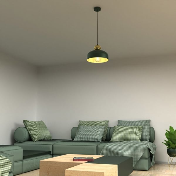 Milagro Harald Pendant Lamp 1XE27 A Stylish Hand Made 30CM Lamp Finished In Green With Luxurious Gold Detail