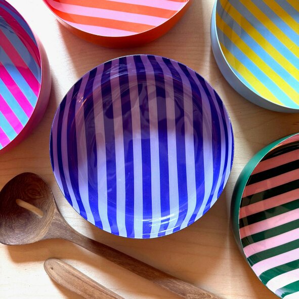 Love Frankie Medium Stripy Bowls - 5 Colours Available - Medium Stripy Bowl in Violet and Lavender