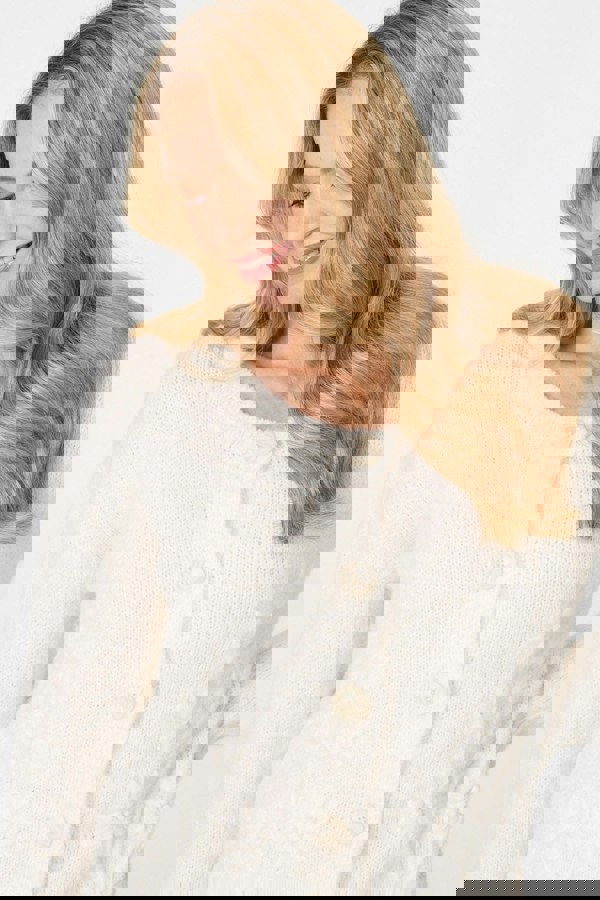 White | Floral Embroidered Textured Cardigan
