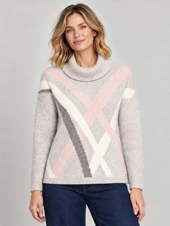 VIZ-A-VIZ Intarsia Cowl Neck Jumper
