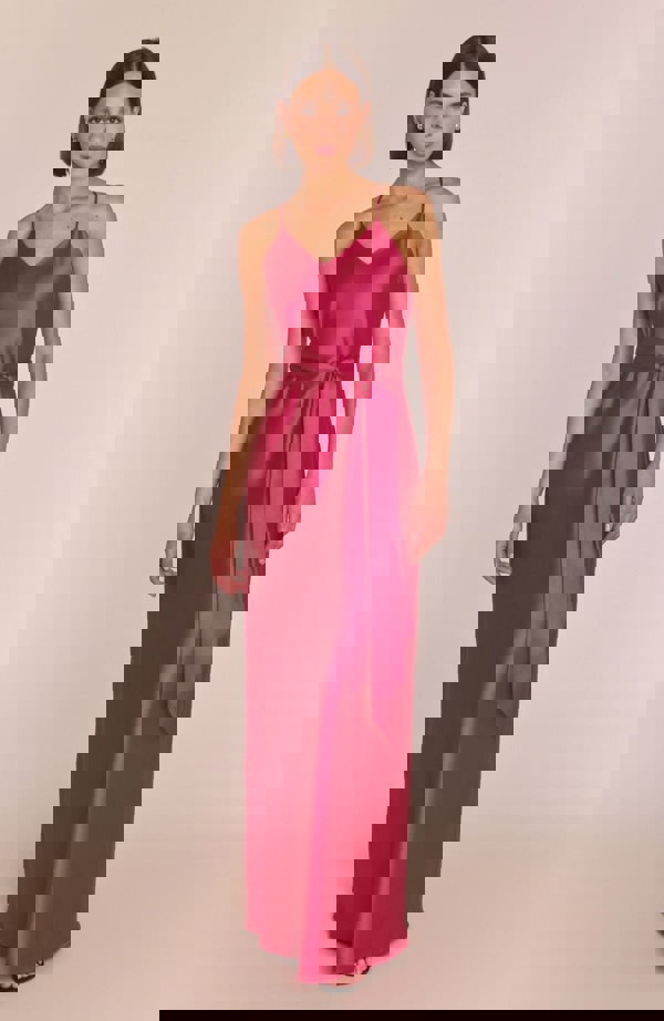 Rewritten London Brooklyn Dress in Hot Pink Satin