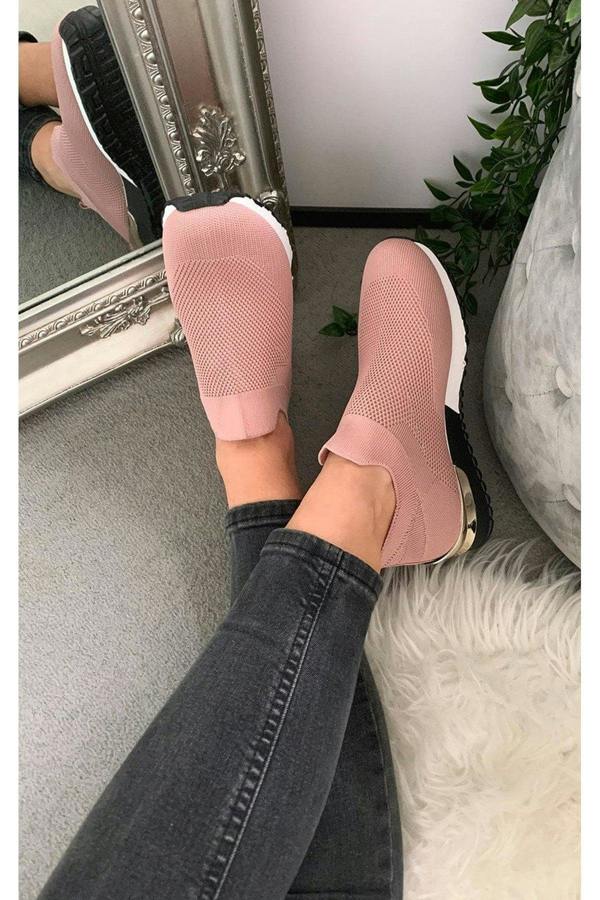 Jessi Slip On Sock Wedge Trainers - Pink