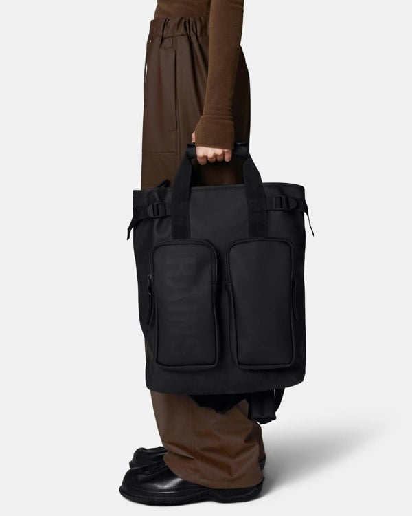 Rains Texel Tote Backpack - 01 Black - CHO - Designer Unisex Bags