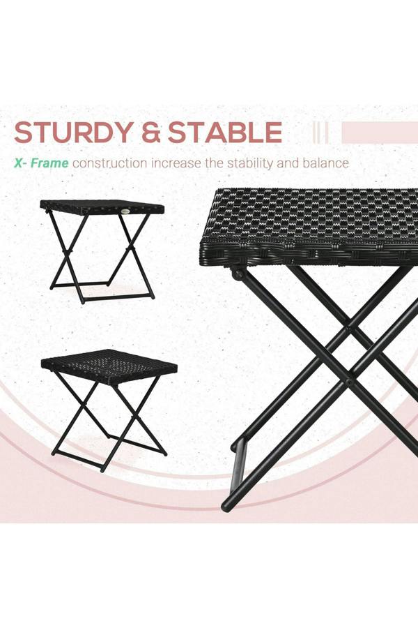 Dyzi Folding Rattan Garden Coffee Table Square 40x40cm Black