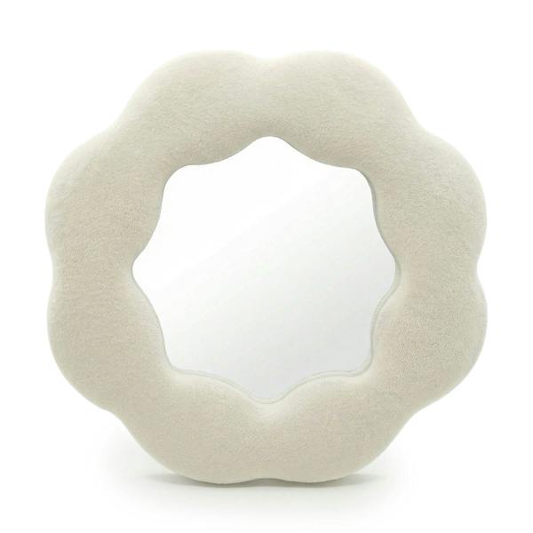 Stone-colored flower-shaped mirror with large center opening