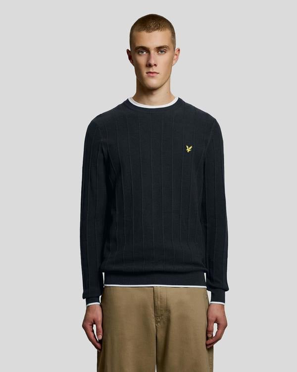 Lyle & Scott Tipped Pique Mens Knitted Jumper - Z271 Dark Navy | CHO | Designer Mens Crew Neck Jumpers