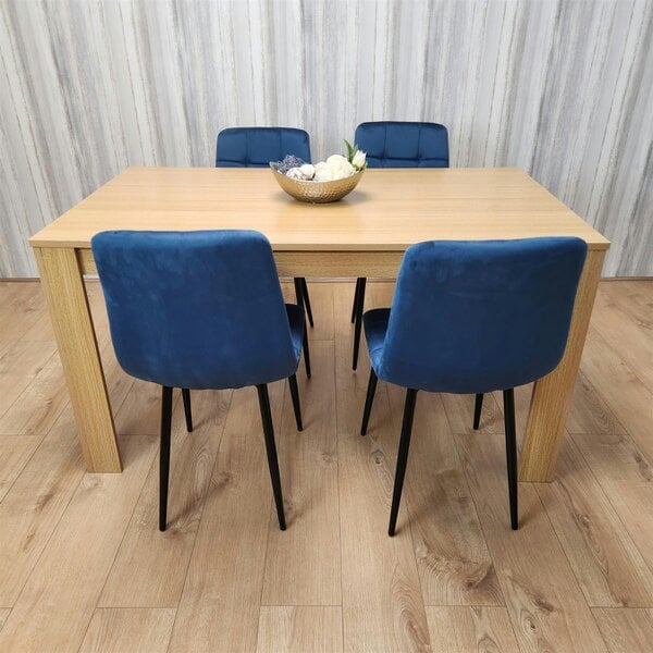 Kosy Koala Dining Set of 4 Dining Table and 4 Blue Velvet Chairs Dining Room Furniture