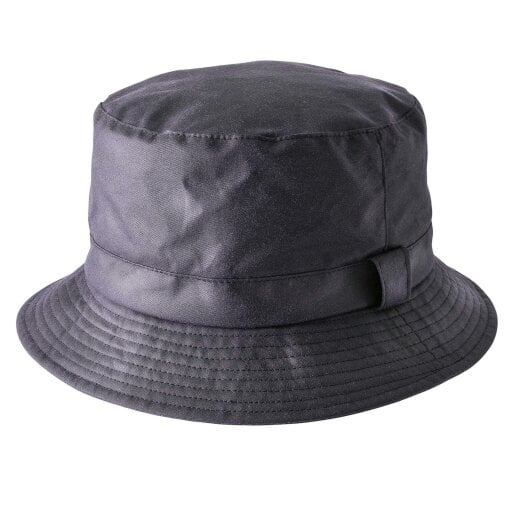 Heather Hats & Accessories Water Resistant Waxed Cotton Bucket Hat, Checked Cotton Lining, Outdoor Wear, Navy