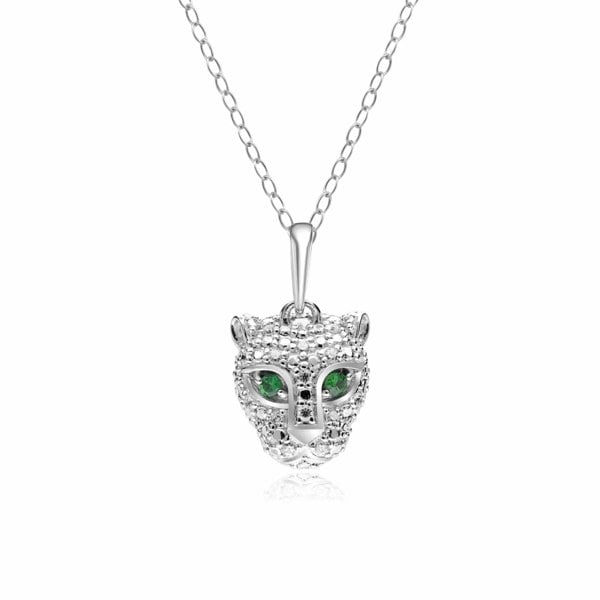 162P0261019 ECFEW™ 'The Unifier' Tsavorite & Diamond Cheetah Pendant in 9ct White Gold 1