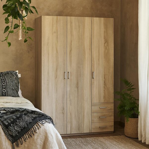 Wyld Haus Berlin Natural Oak Wardrobe 3 Doors 3 Drawers 2 Shelves