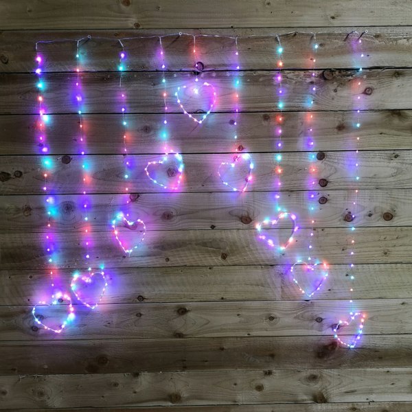 Samuel Alexander 1.2m Christmas Static Heart LED Silver Pin Wire V Curtain Lights in Rainbow