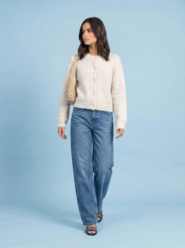Urban Bliss Wool Blend Cropped Cardigan Cream