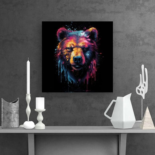 Warren Reed Splash Art Bear Face Canvas