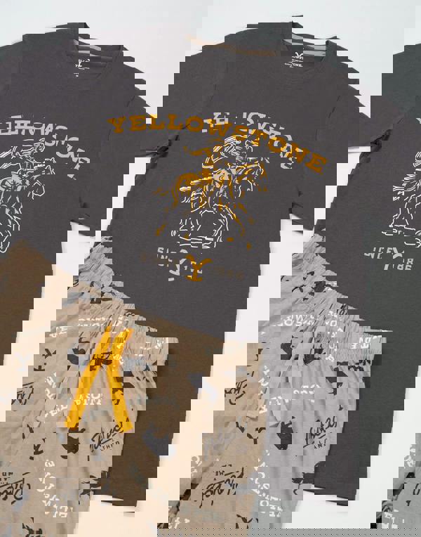 Yellowstone Mens Grey Character Short Sleeve Long Leg Pyjama Set