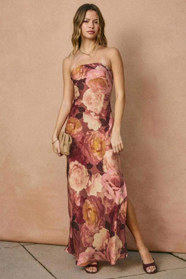 BALOU Womens Floral Strapless Maxi Dress