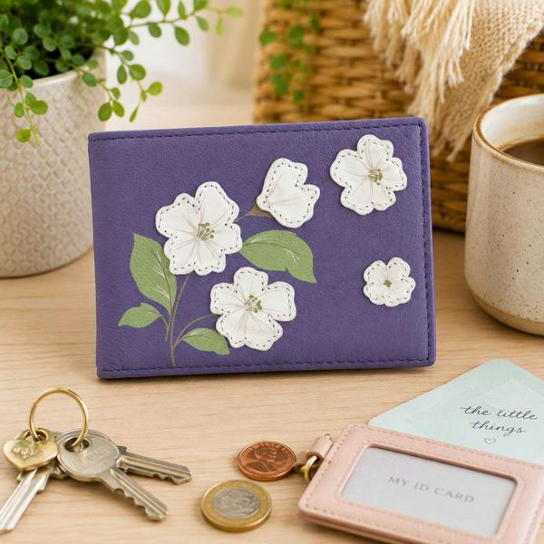 Mala Leather Sakura Japanese Flower RFID Leather ID & Card Holder