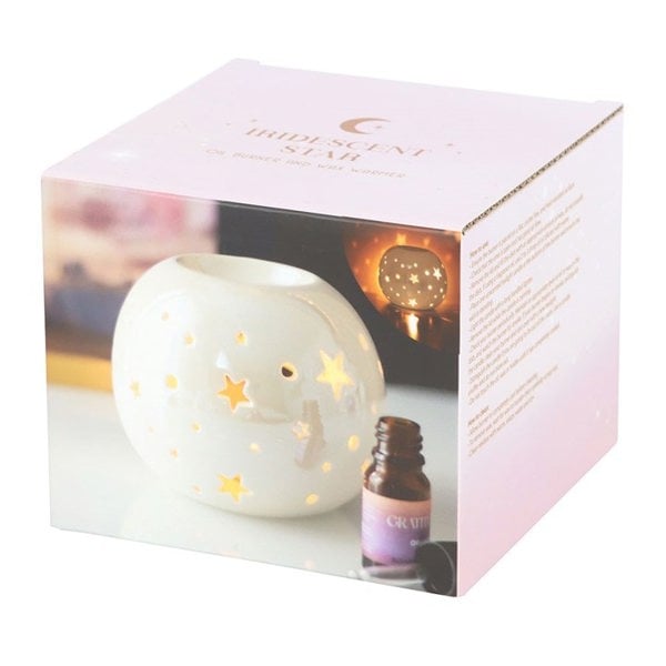 Serano White Iridescent Star Oil Burner and Wax Warmer