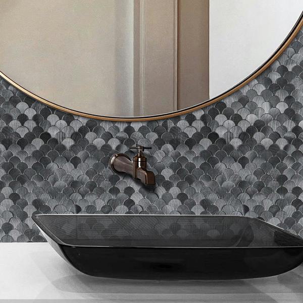 ENER-J Reflective Scallop-Pattern Peel & Stick Aluminum Tile, Size: 295 x 300 x 4 mm (Pack of 4)