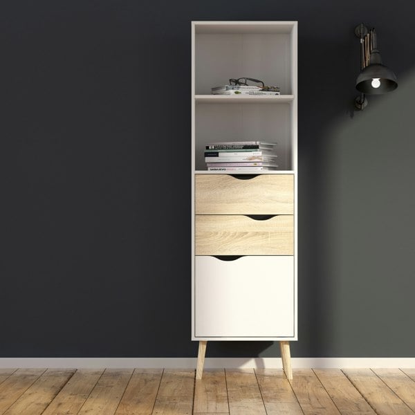 Furniture To Go Oslo Bookcase 2 Drawers 1 Door in White and Oak