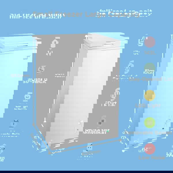 Living and Home RCC146WH-2UK(E) 143L Freestanding Chest Freezer, Digital Temp Control, 4-Star Rating, Suitable for Outbuildings and Garages, White