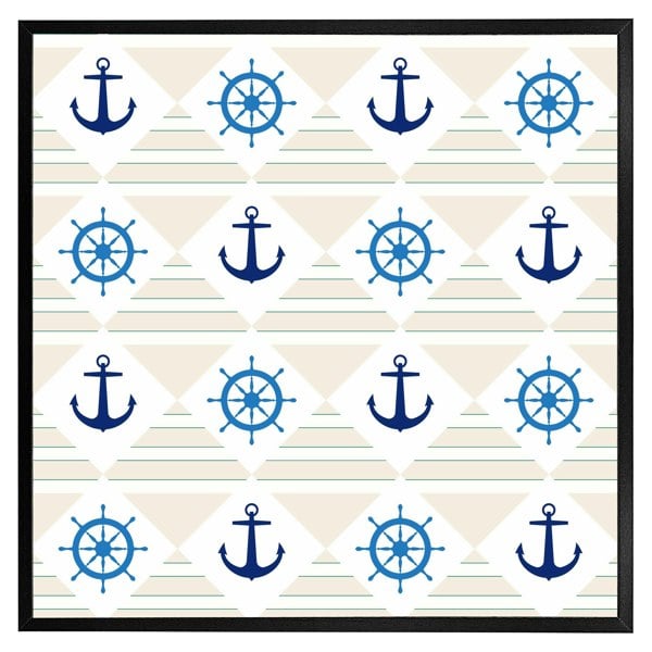 Benjamin Tate Design Nautical elements on striped background (Picture Frame)