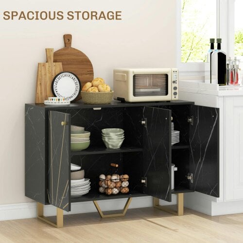 Wyld Haus Suno Black Marble Effect Sideboard Golden Metal Legs 3 Doors