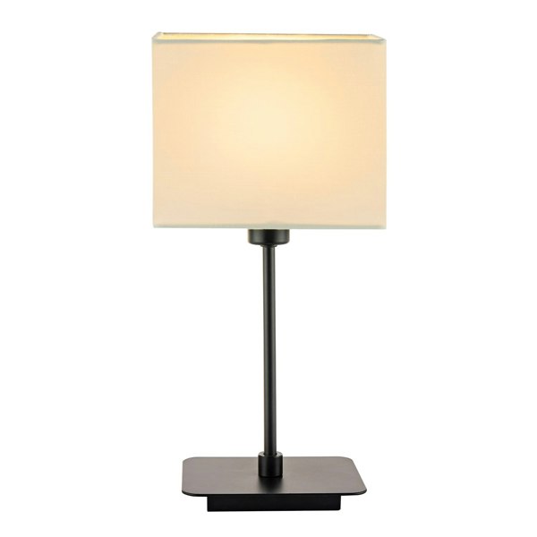 Contemporary Matte Black Bedside Table Lamp with White Cotton Fabric Shade Image 3