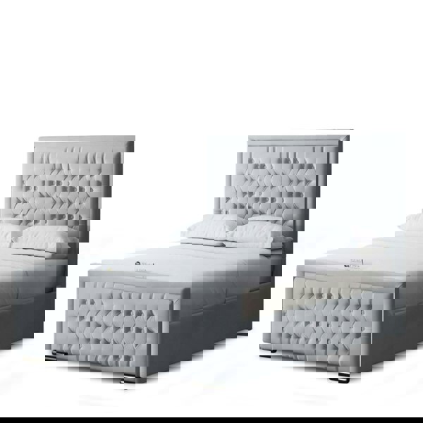DS Living Allegra Divan Bed with Upholstered Headboard - Silver - Double / 4ft6