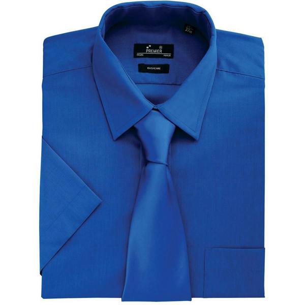 Premier Mens Short Sleeve Formal Poplin Plain Work Shirt - Royal