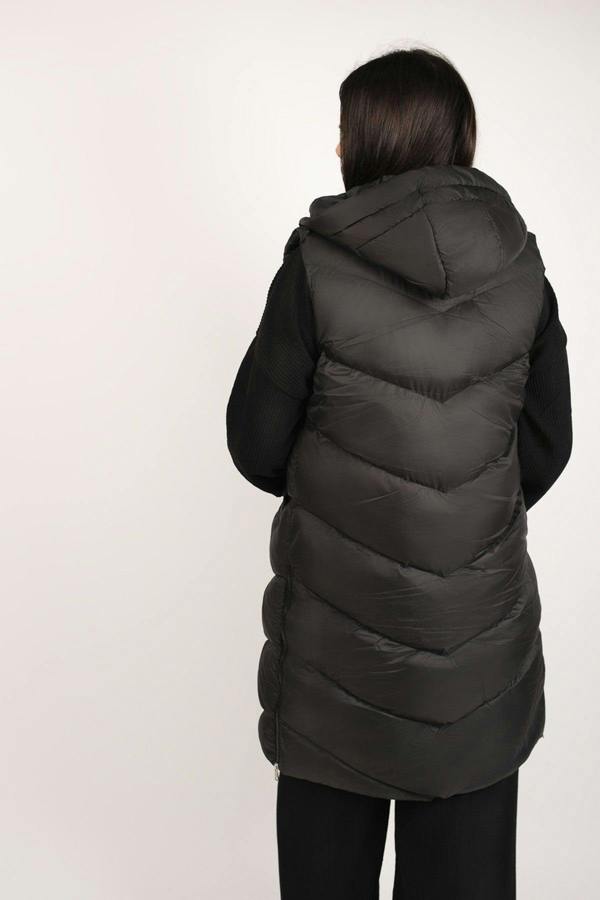 Naloria Longline Hooded Puffer Gilet - Black
