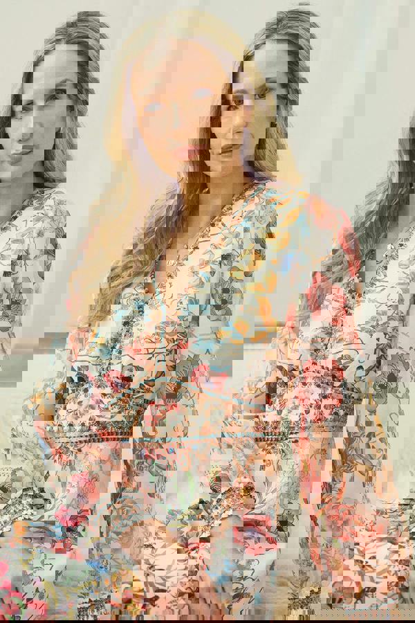 Pink | Floral Border Print V-Neck Maxi Dress : Model is 5'10"/178 cm and wears UK10/EU38/US6/AUS10