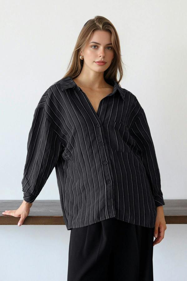 WOVCOR Striped Oversize Textured Shirt