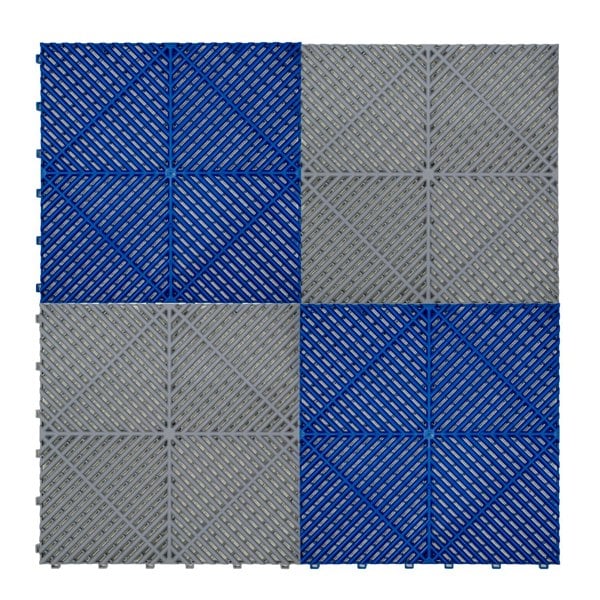 Monstershop Vented Garage Floor Tiles With Edges – 60 Grey & 60 Blue