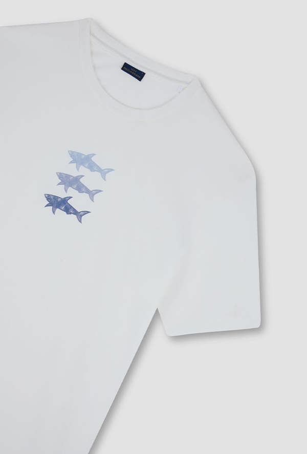 Paul & Shark Men's Cotton Jersey T-Shirt with Sharks Print