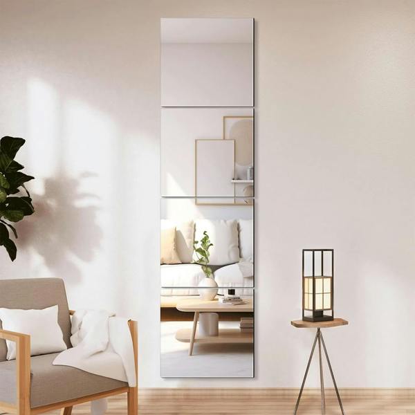 Havendro 4Pcs Square Mirror Tiles Self Adhesive Wall Stickers Home Decor