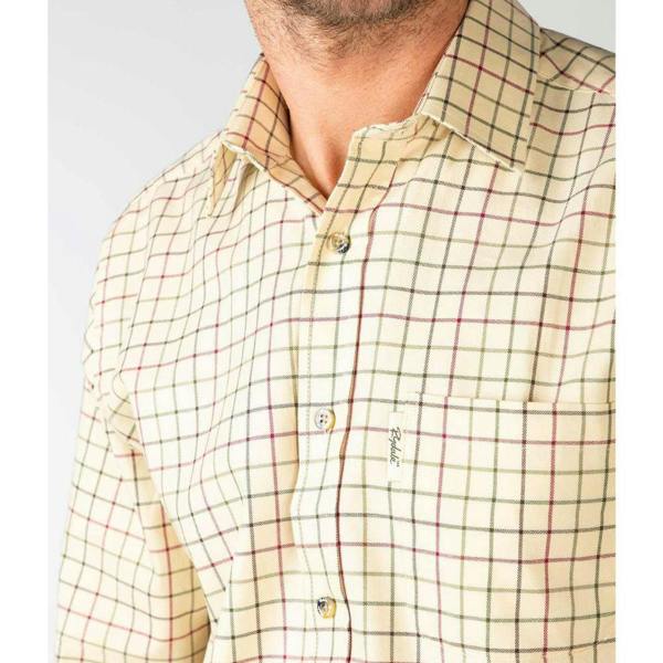 Chest pocket and button front detail of the Rydale Gransmoor Mens Country Check Shirt in Lovat.