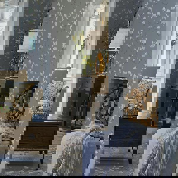 Laura Ashley Magnolia Grove Wallpaper - Slate - 10m