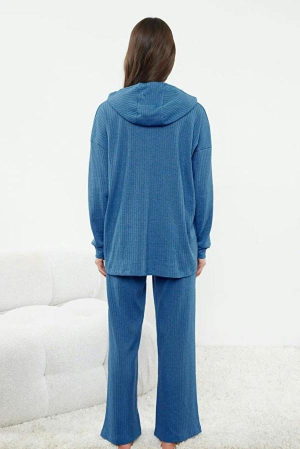 WOVCOR 2 Piece Ribbed Knit Pajama Set with Hood