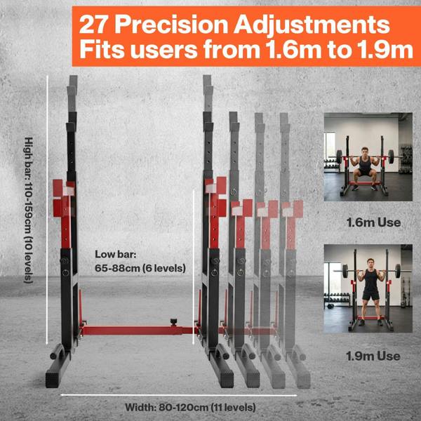 Centra Squat Rack Power Rack Heavy Duty 250KG Adjustable Bench Press Stand Black